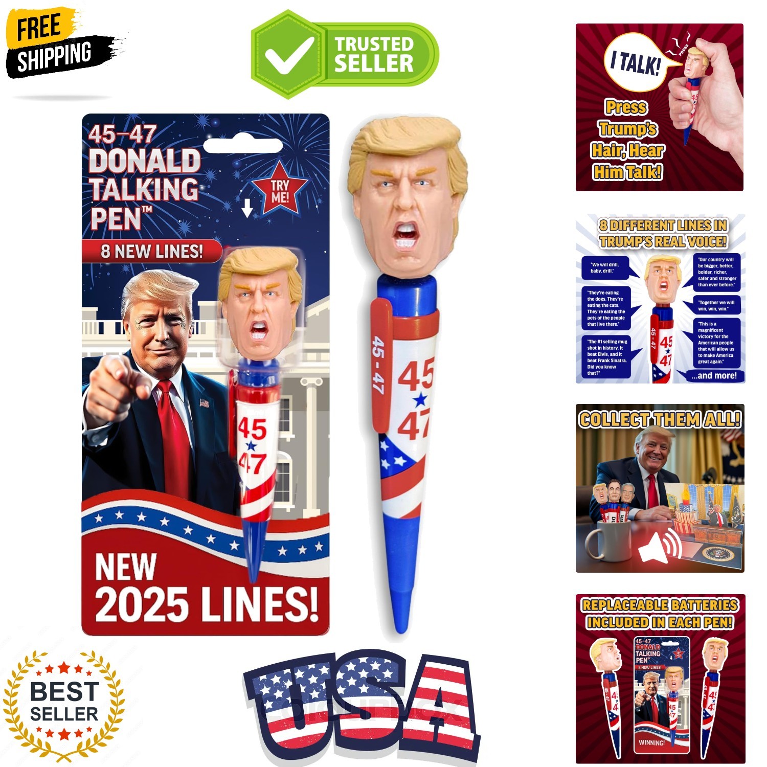 Donald Trump Talking Pen – Press His Hair & Hear 8 Real Voice Quotes – Funny …