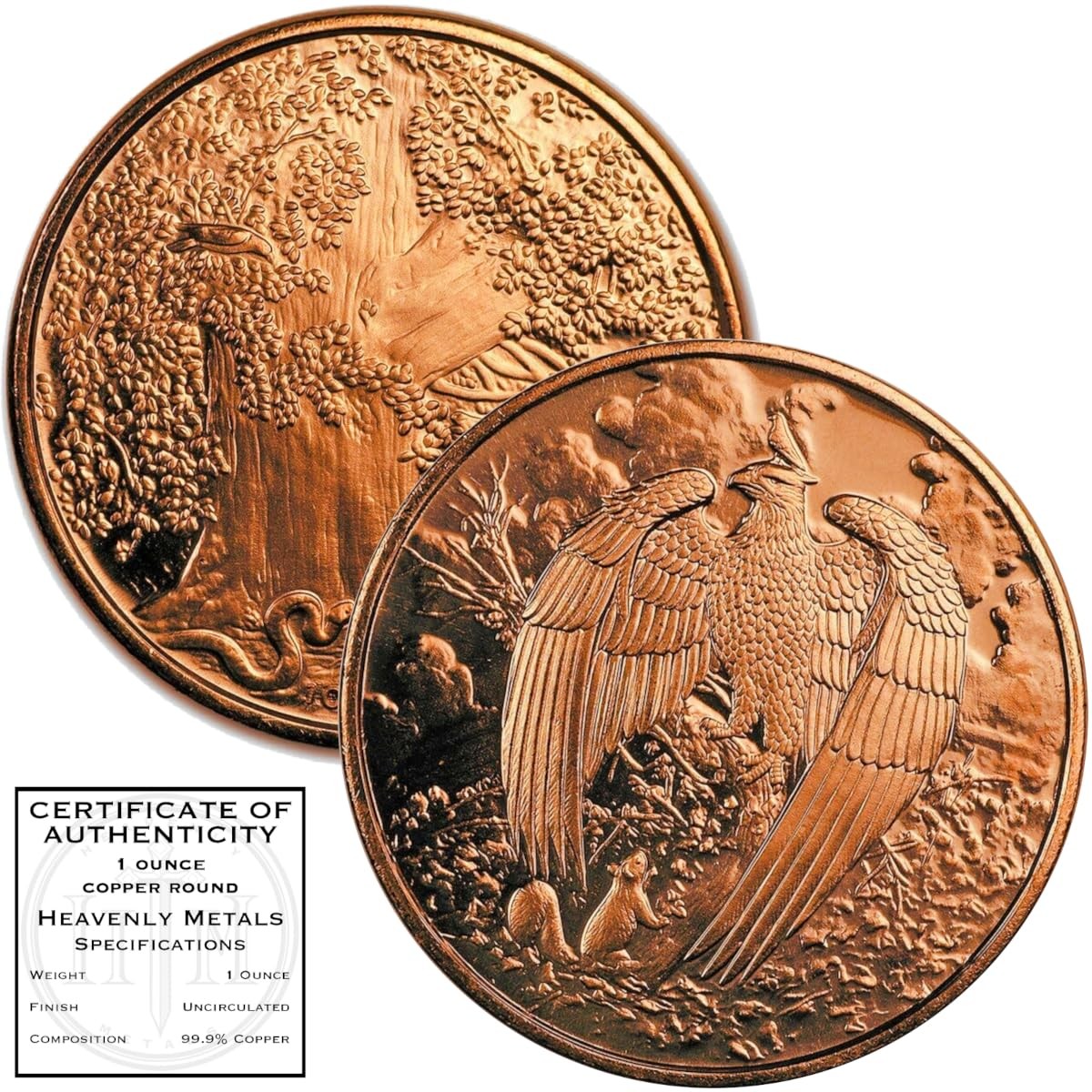 Great Eagle Nordic 1 oz Pure .999 Copper Round Bullion Coin in Capsule – COA by