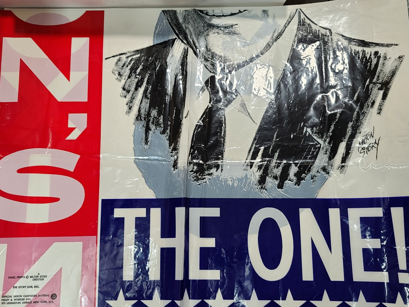2x 1968 Presidential Campaign Poster Nixon’s The One Plastic Sheet & 6 Hat Bands