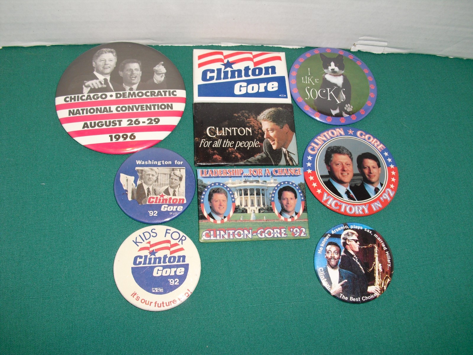 9 CLINTON GORE Political Presidential Convention 92′-96′ Button Pin Pinback Sock