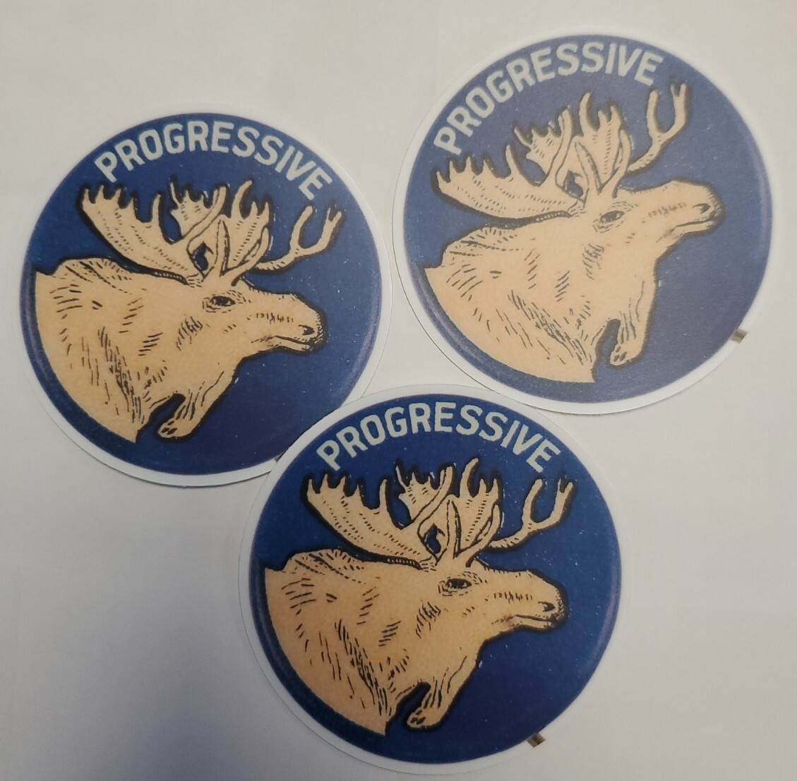BULL MOOSE PARTY STICKERS PACK OF THREE (3) Progressive Blue 3″ Round design