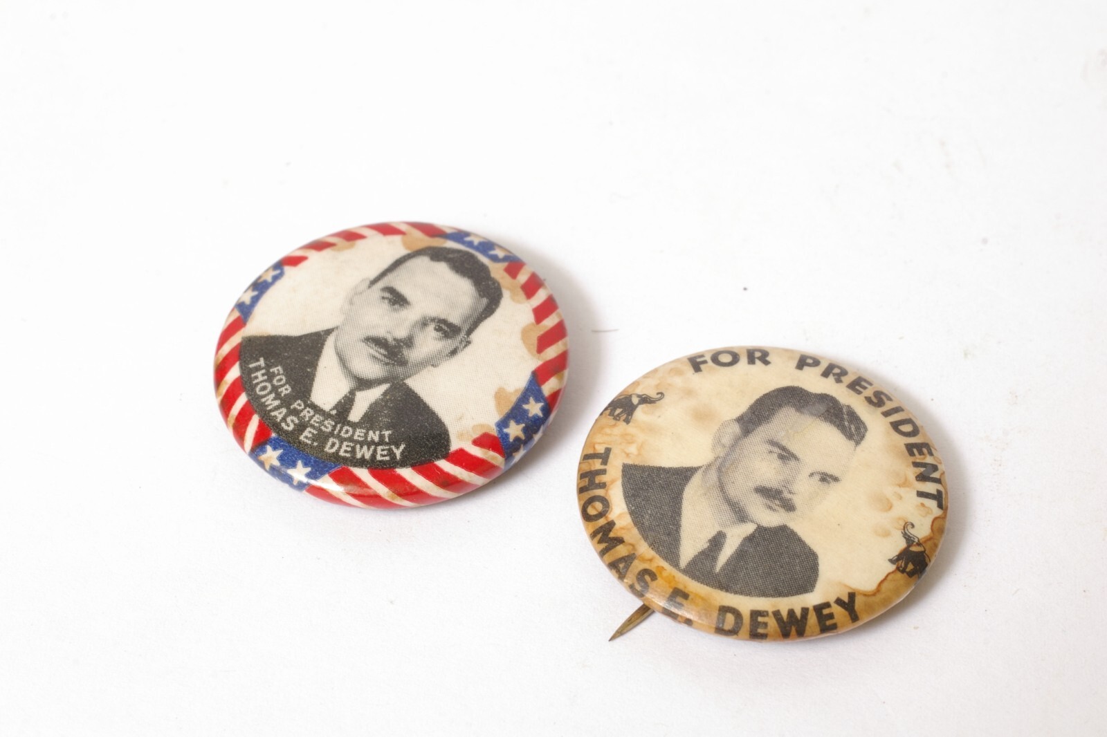 F92274~ Two 1948 Thomas E. Dewey For President 1.25” Pin Back –