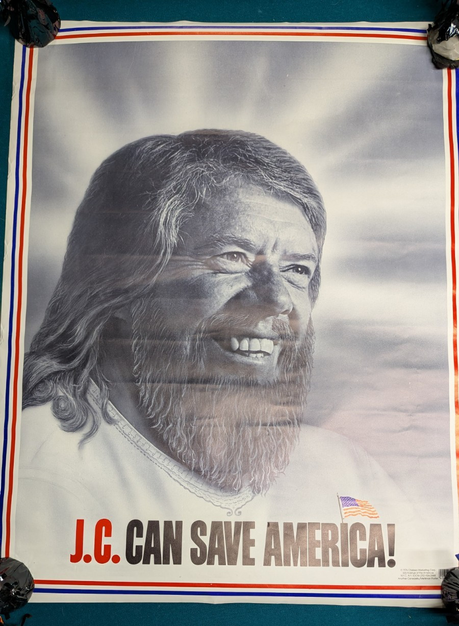1976 Controversial Poster For Jimmy Carter- J.C. CAN SAVE AMERICA!