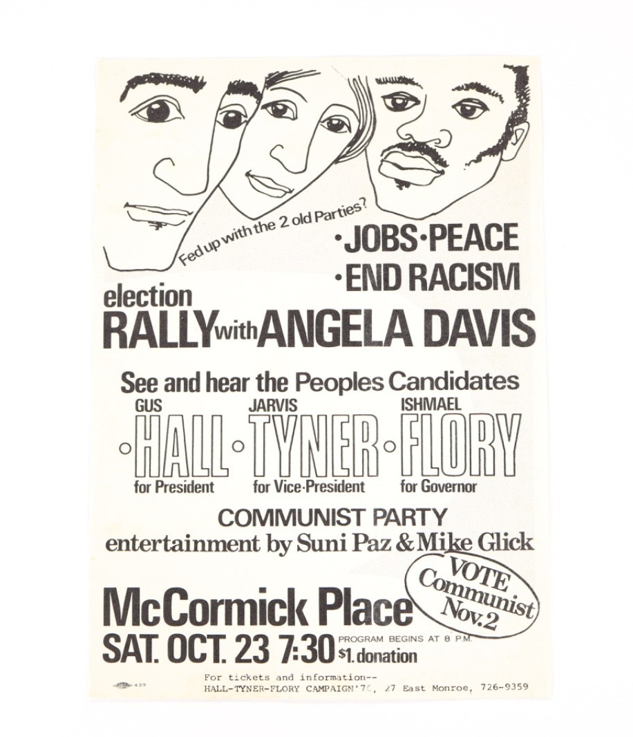 1972 Communist Party Presidential Campaign Rally Ephemera Flyer – Angela Davis
