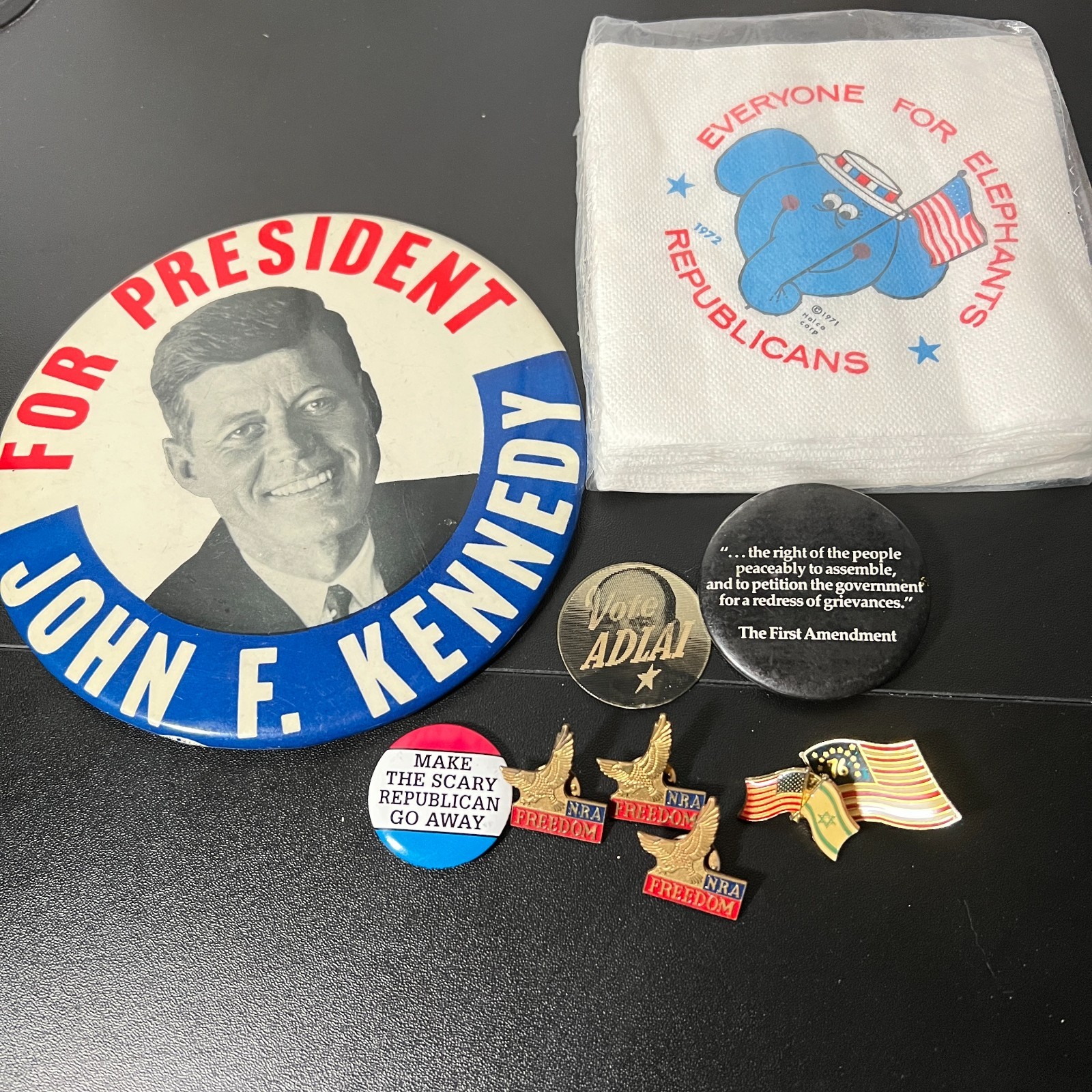HUGE 5″ John Kennedy Pin Button, Vintage Political Pins, NRA Pins, Republican