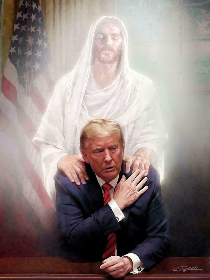 DONALD TRUMP PRAYING WITH JESUS HUGE 3×5 ft BANNER FLAG POSTER WHITE HOUSE