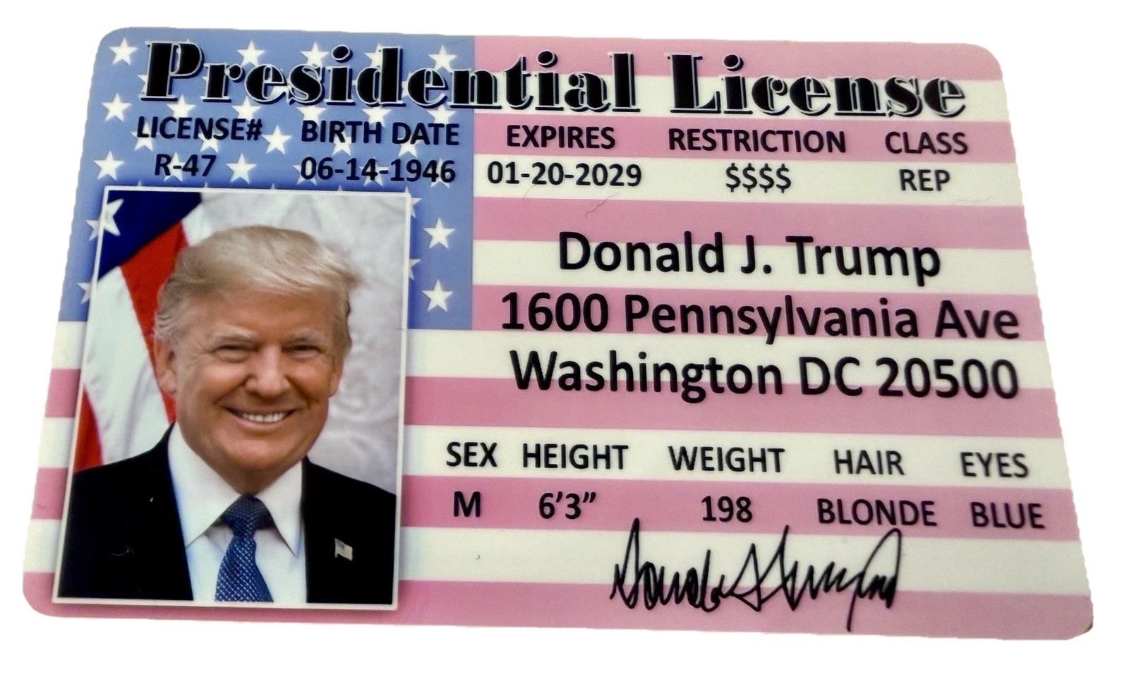 Donald Trump Presidential License ID Card Plastic 47th MAGA Funny Gift