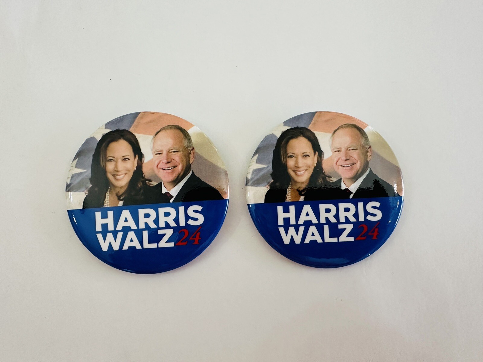 Set Of 2 – 2024Harris/Walz Presidential 2-1/2” Pinback Campaign Buttons