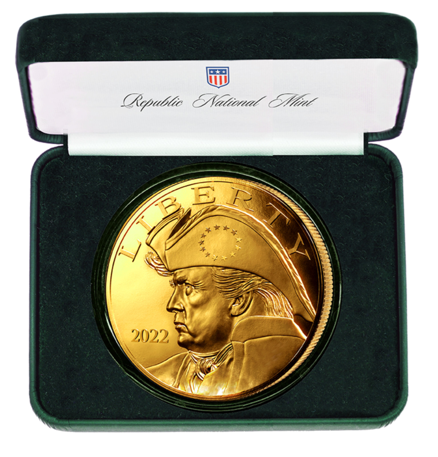 2022 Trump Patriot Gold Coin – US Capitol In Green Velvet Green Box