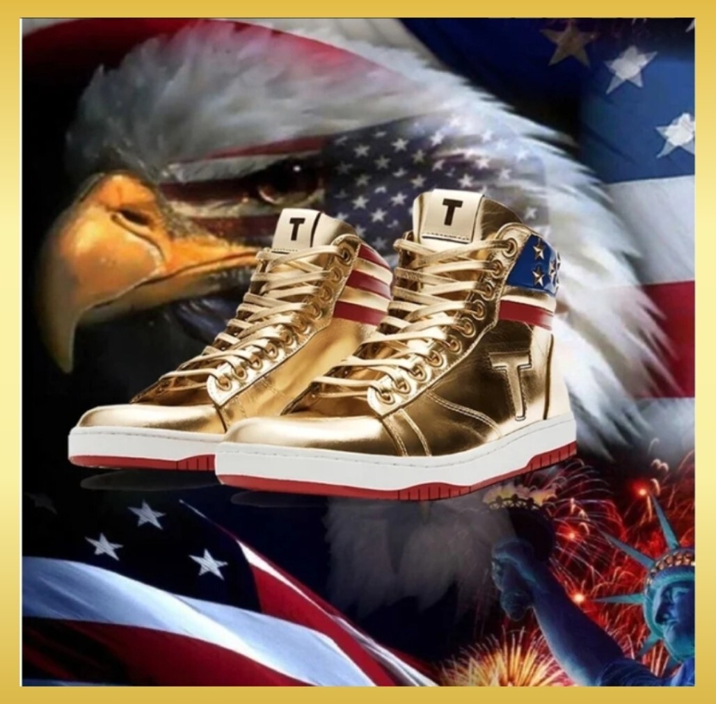 MAGA Donald Trump Never Surrender Poster High Top Gold Sneakers Shoes Wall Art