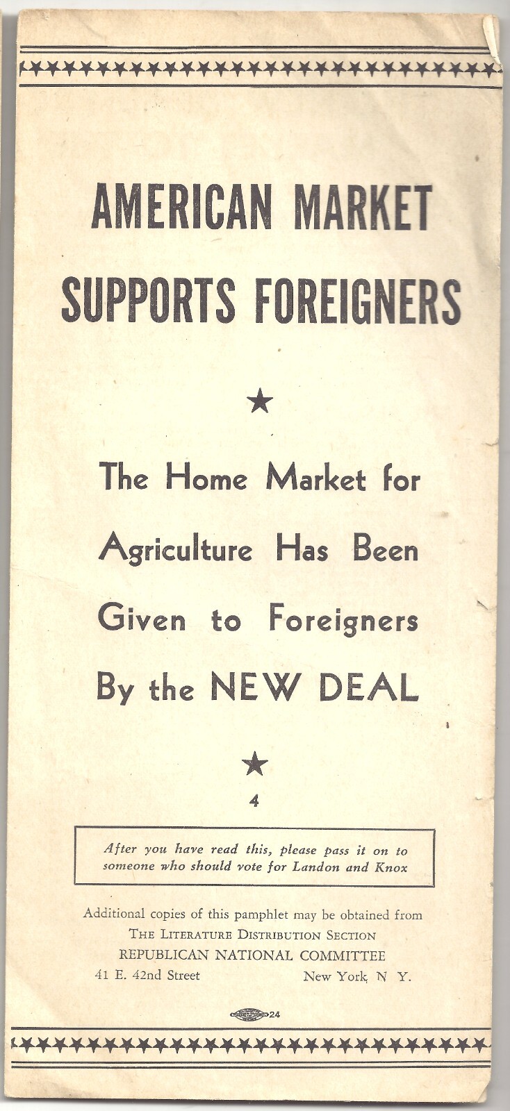 1936 Pro Alf Landon Pamphlet ANTI NEW DEAL Content