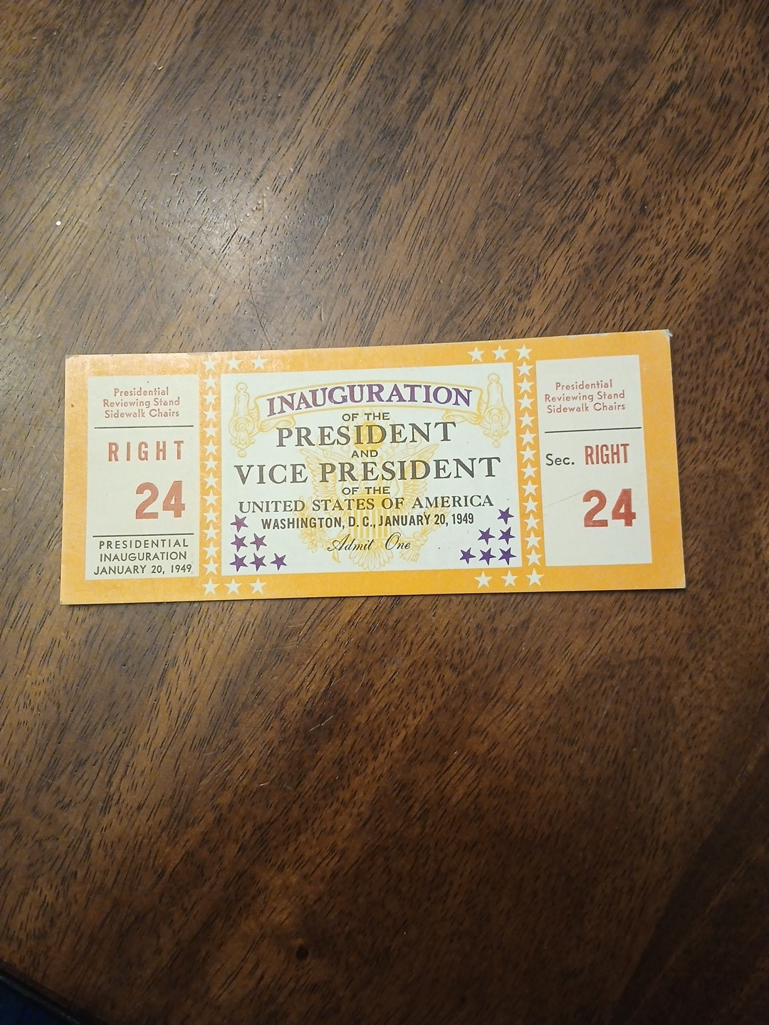 1949 U.S. President Harry S. Truman – Inauguration Ticket – January 20