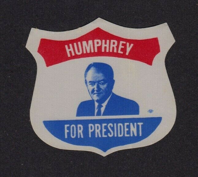 1968 Humphrey For President – Cloth Type Texture Sticker – Shield Shaped w/Pic