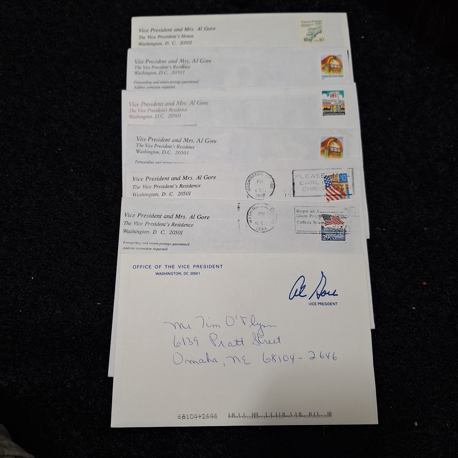 Vice President Al Gore Family Christmas Cards 1990s White House W/ Envelopes