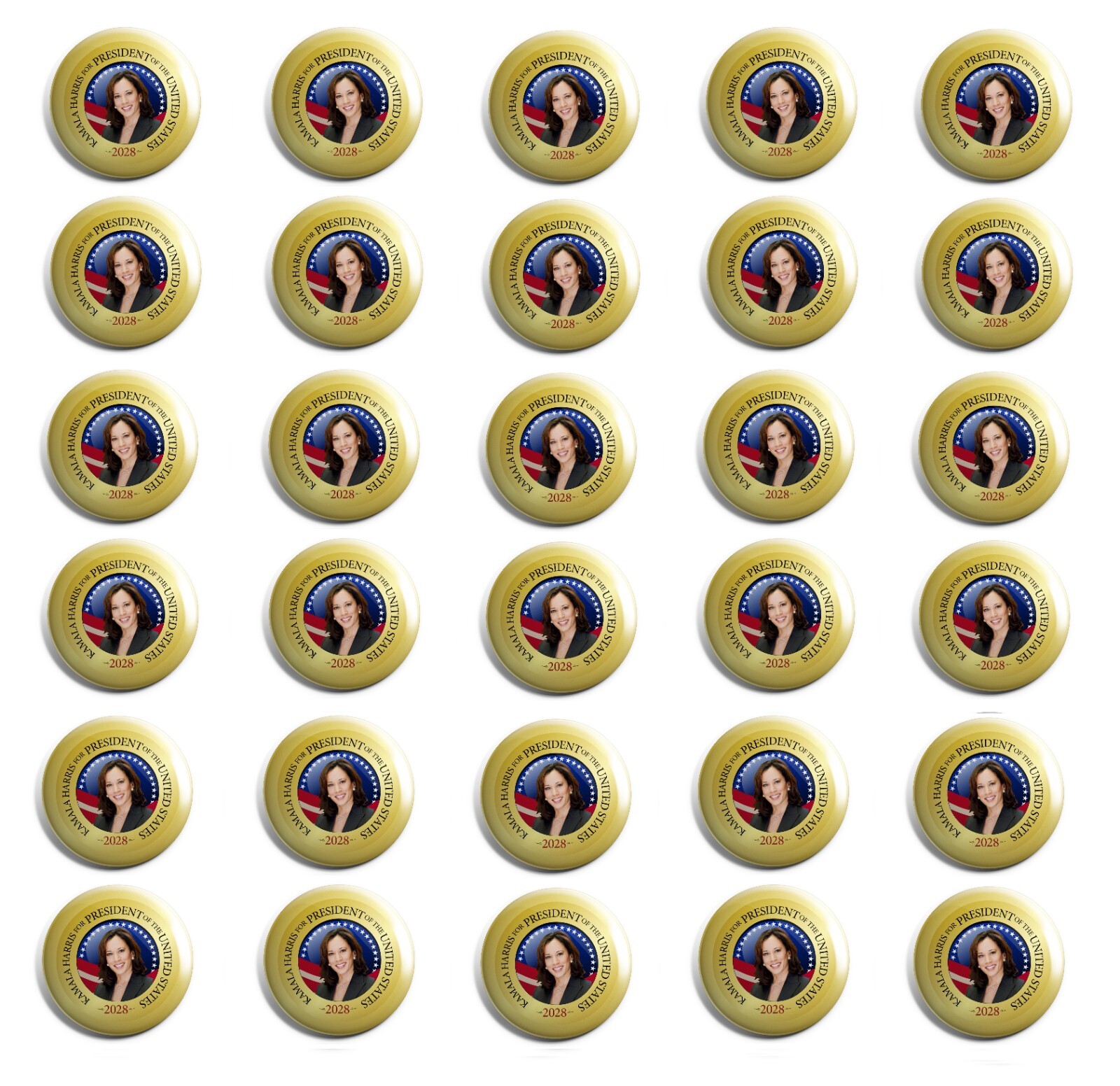 Kamala Harris for President 2028 Campaign Button 30-Pack (HARRIS-28-001)
