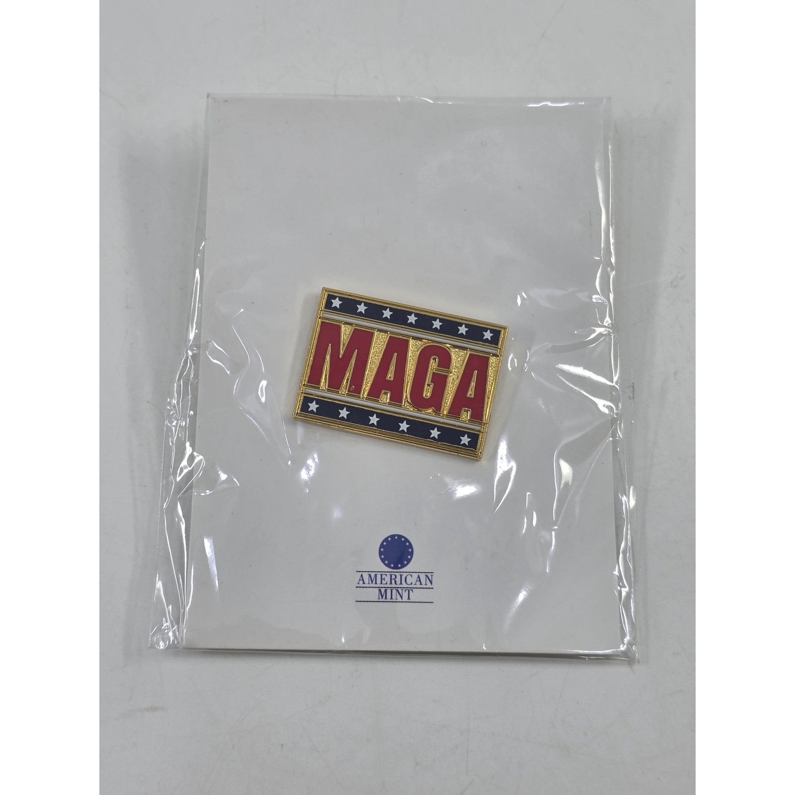 American Mint MAGA Lapel Pin Trump Make America Great Again Stars Stripes Gold