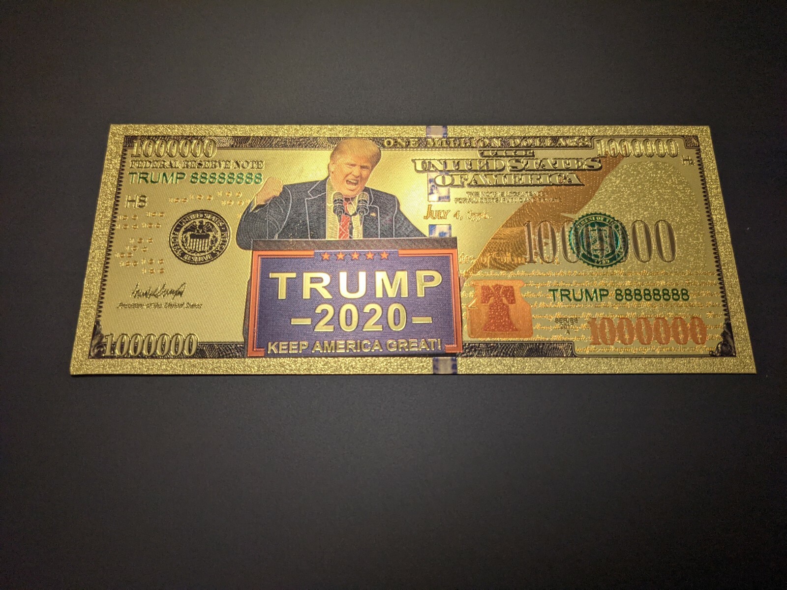 Gold Foil Donald Trump 2020 Dollar Bill Presidential Collectible Rare Podium