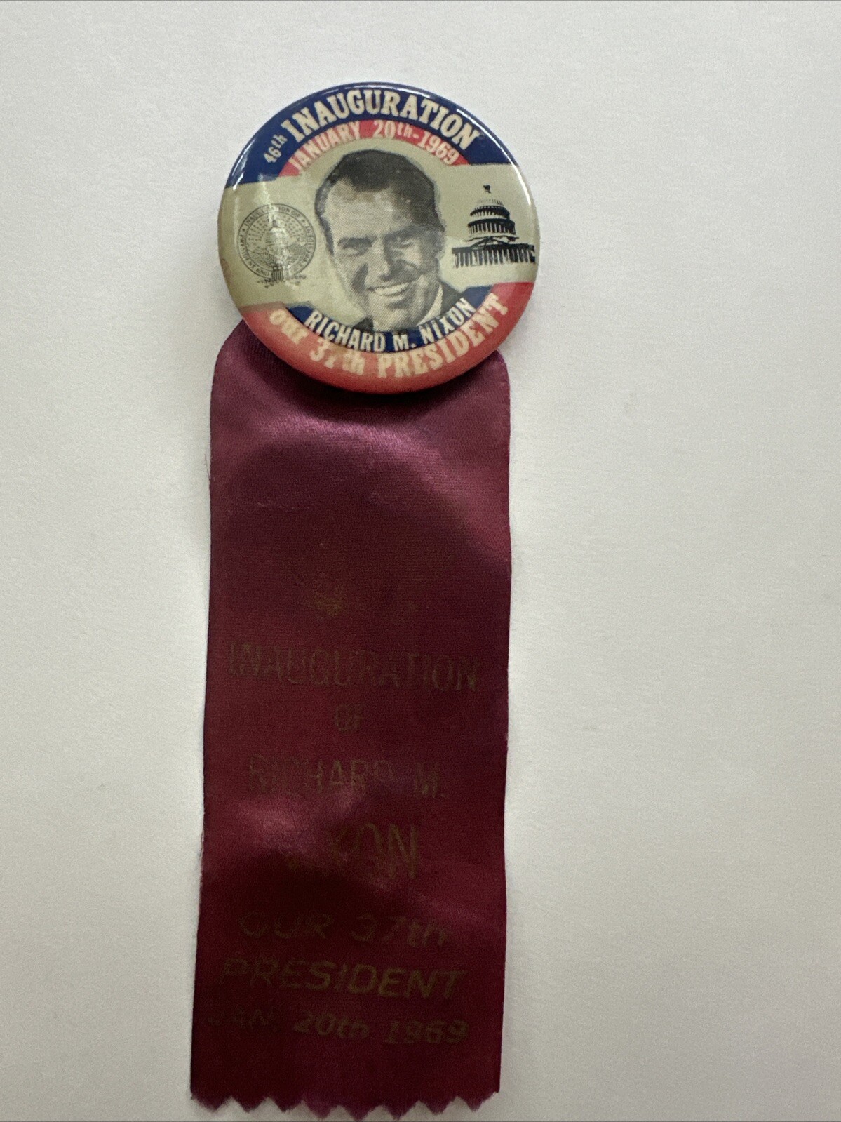 Richard Nixion Inauguration Button And Ribbon