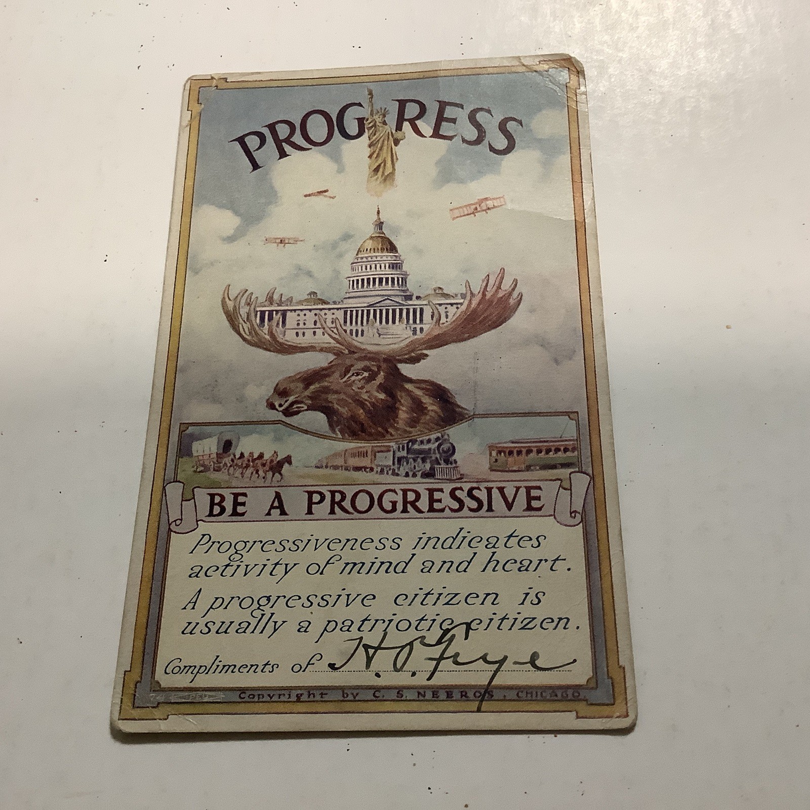 Rare Vtg Be a Progressive Political Postcard T Roosevelt 1912 Amboy IL-FREE SHIP