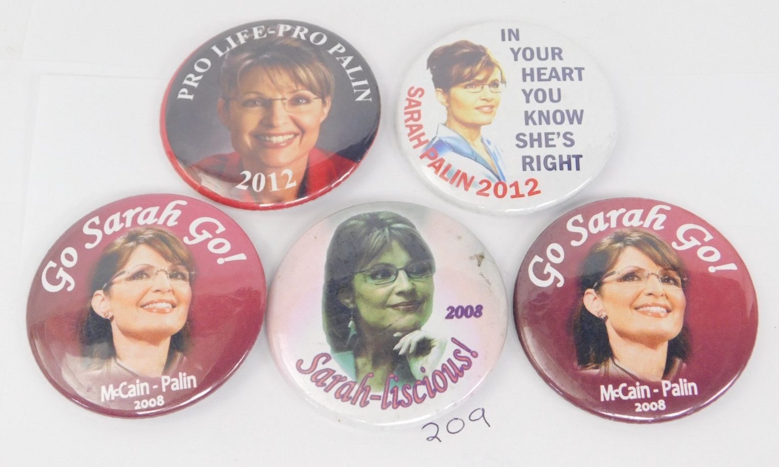 Lot of Five (5) – Sarah Palin Pins Back Campaign Button Presidential Political