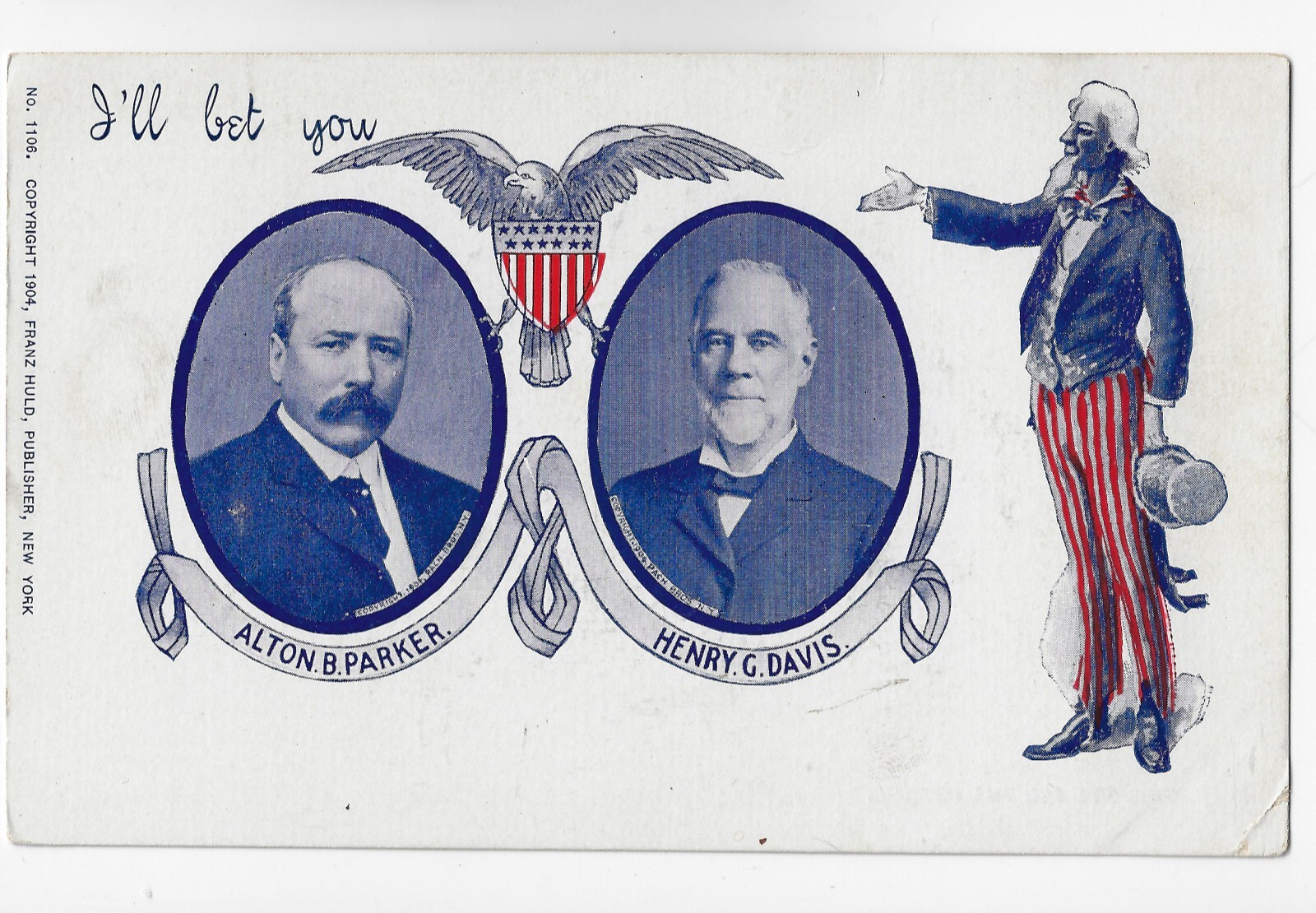 1904 Alton Parker Henry Davis Jugate Presidential Campaign Postcard w Uncle Sam