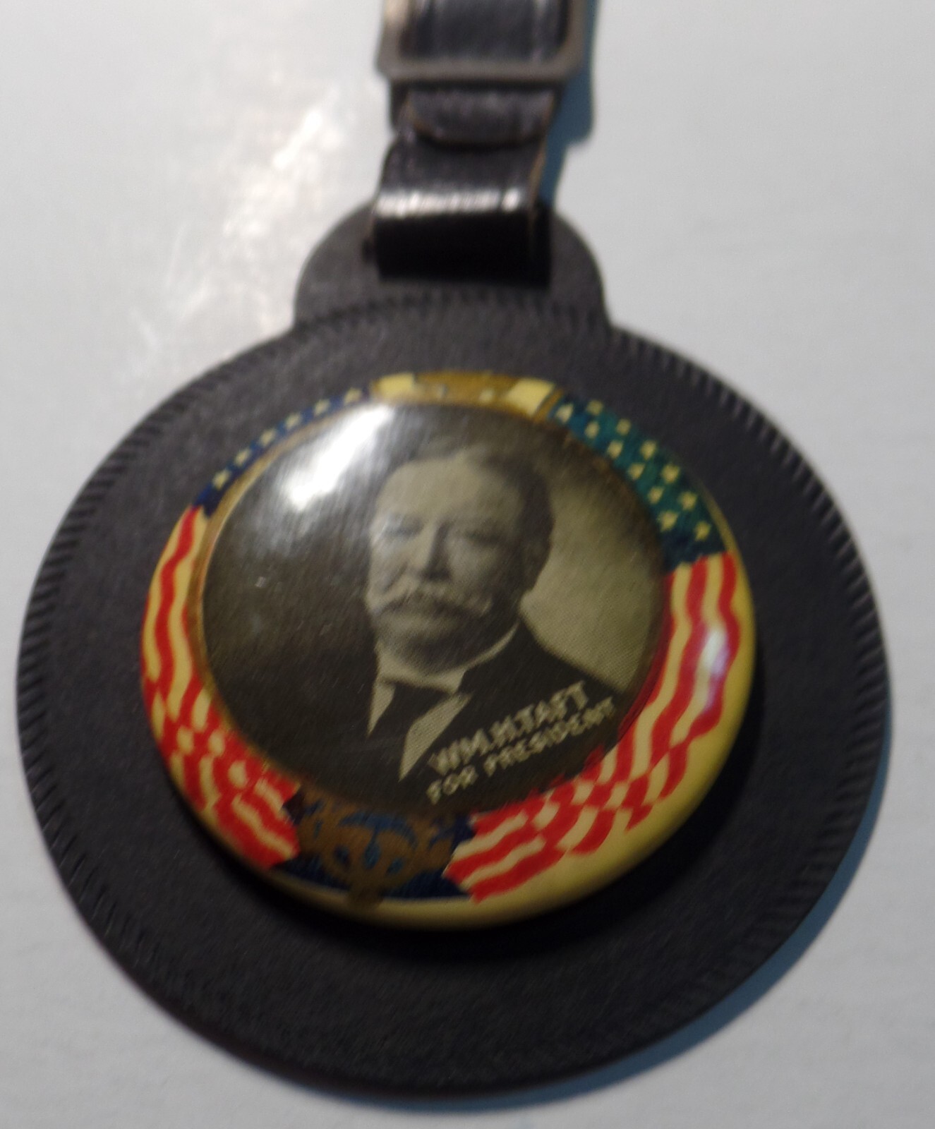 Lovely 1908/’12 William Taft Presidential Campaign Watch Fob w/1.25″ Cello Pin
