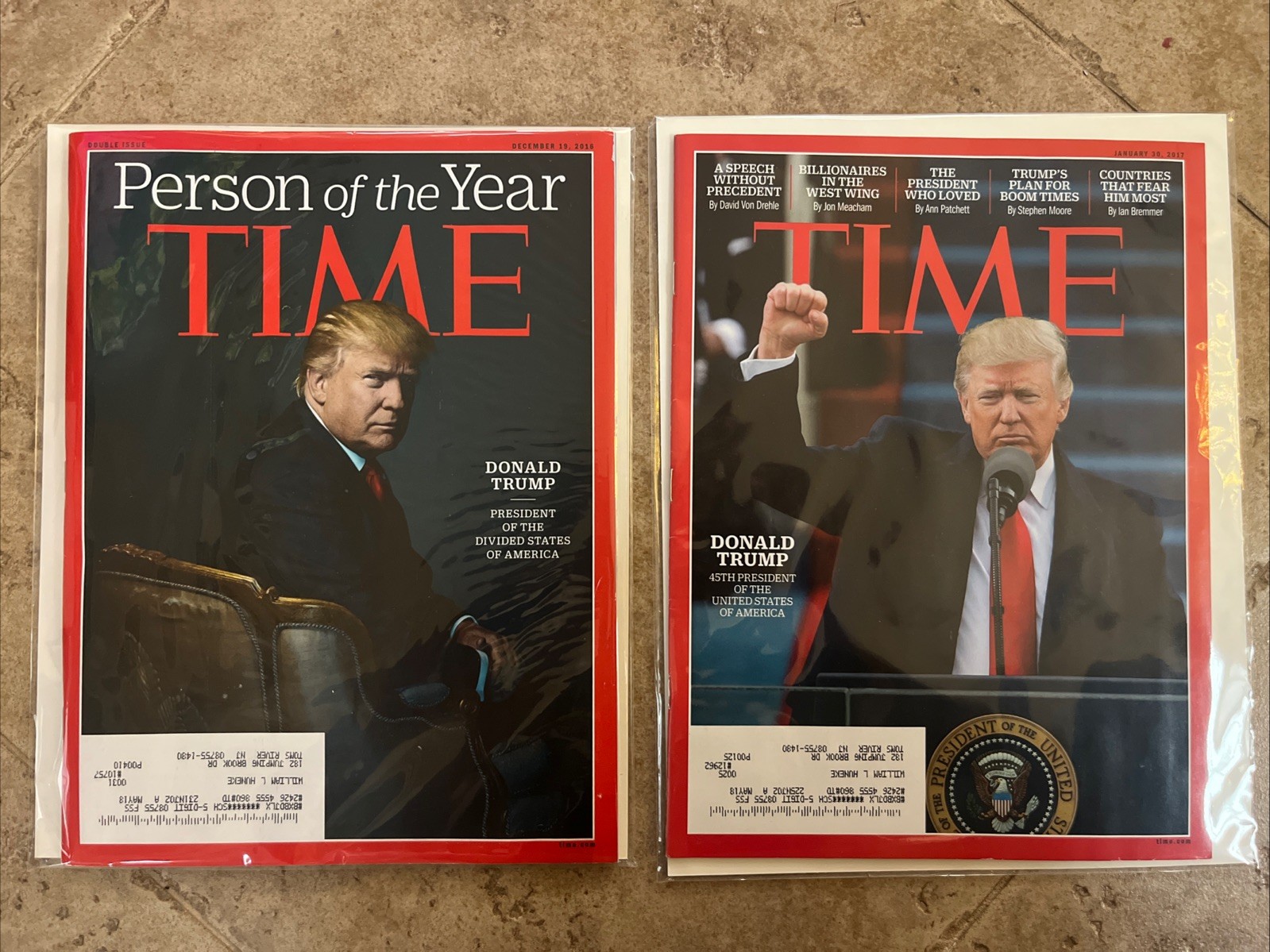 (2) TIME Magazine January 30 2017 & December 19, 2016 President Donald Trump