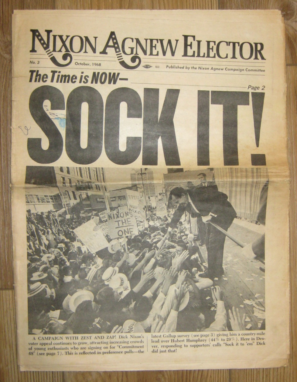 1968, Richard Nixon Presidential Campaign Newspaper, “Nixon Agnew Elector”
