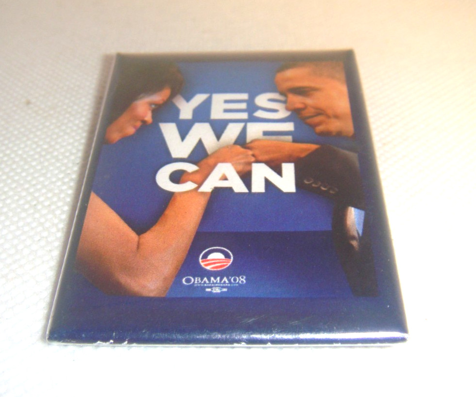 2008 Obama Presidential Campaign Photo Button MICHELLE & BARACK YES WE CAN