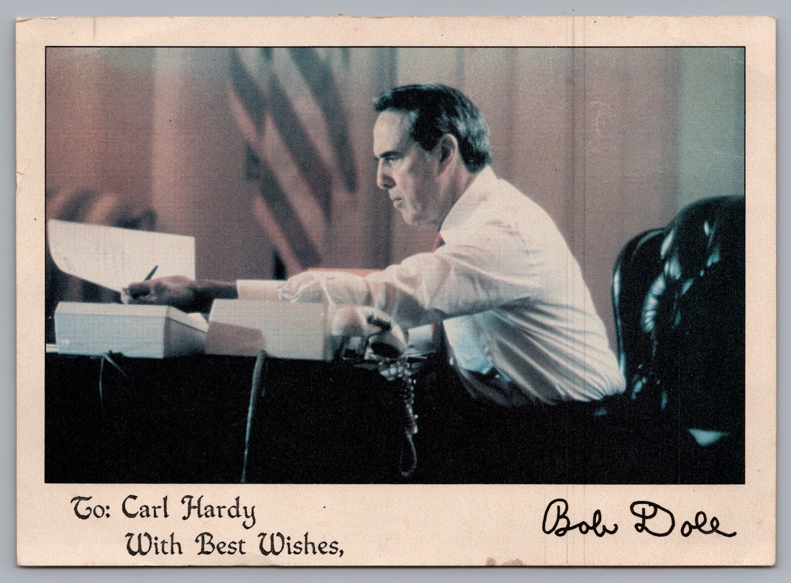 Young Bob Dole Senate Office Washington c1987 Signed Print Personal Greetings
