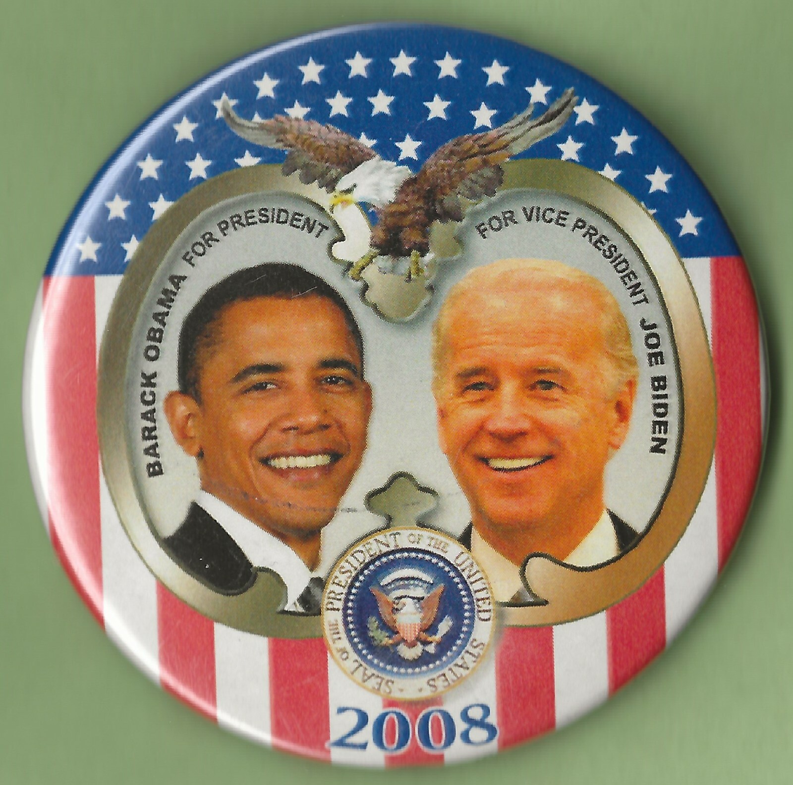 2008 Barack Obama & Joe Biden 3″ / “Vintage Patriotic” Campaign Button(Pin38)