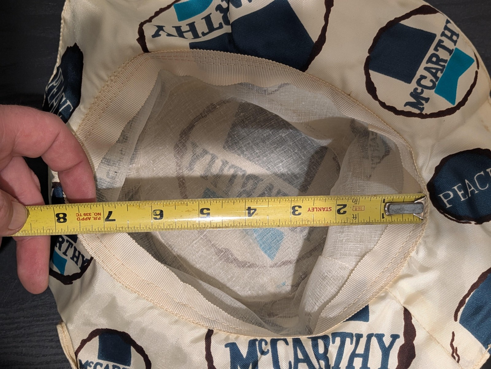 Vintage McCarthy Political Campaign Fabric Bucket Hat Peace Logo White 1968 Rare