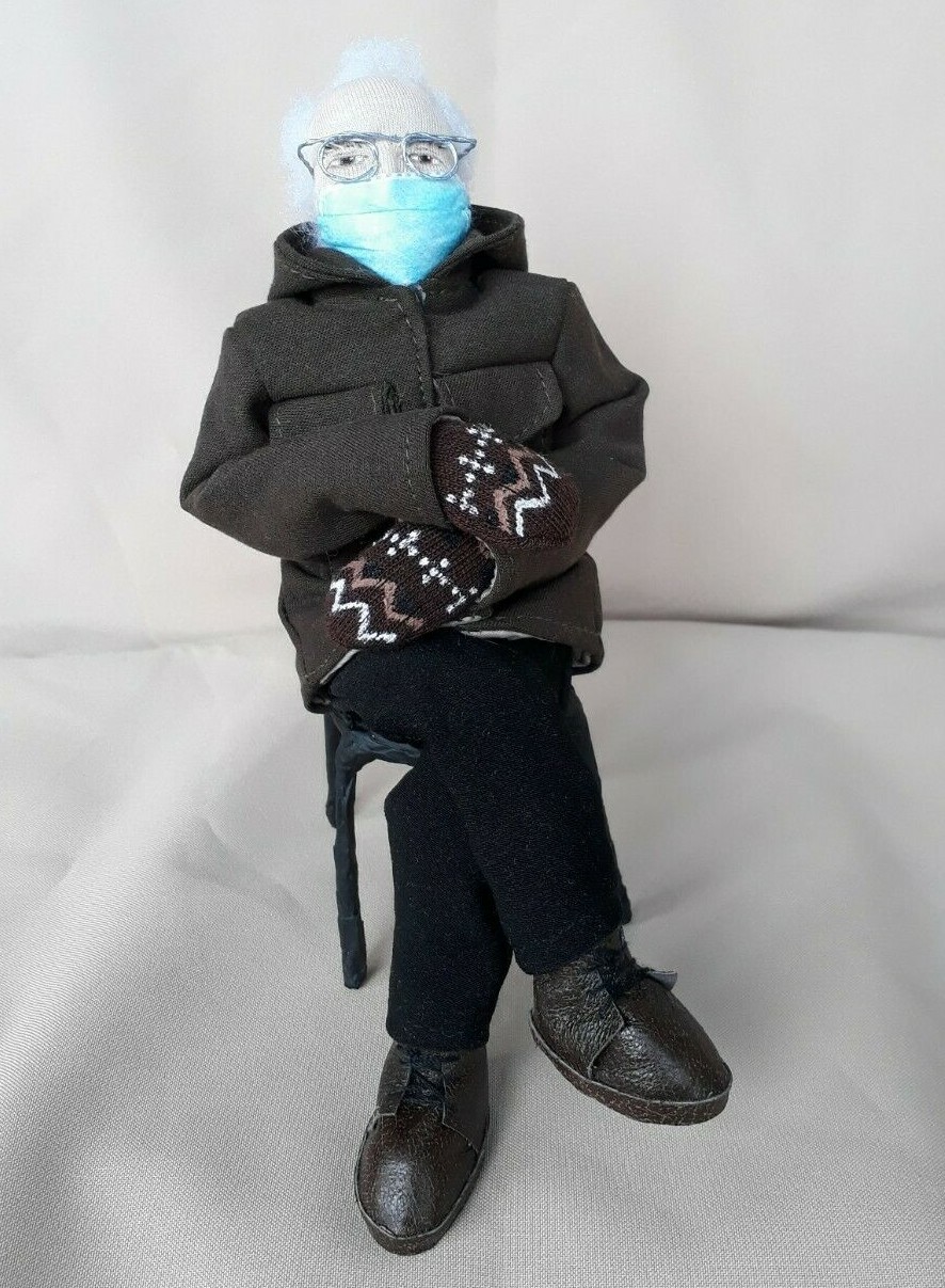 Bernie Sanders Inauguration Doll, Bernie Sanders Meme, cold Bernie with mittens
