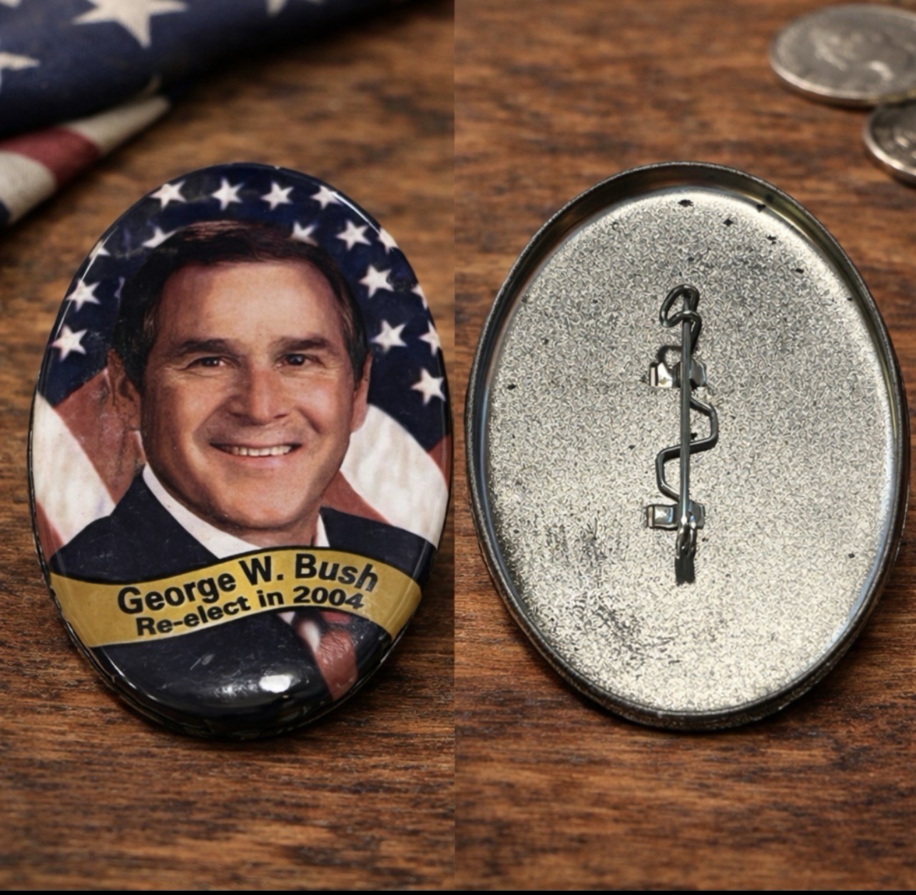 2004 George W Bush “Re-Elect” Presidential Campaign Button Oval 2″ x 3″