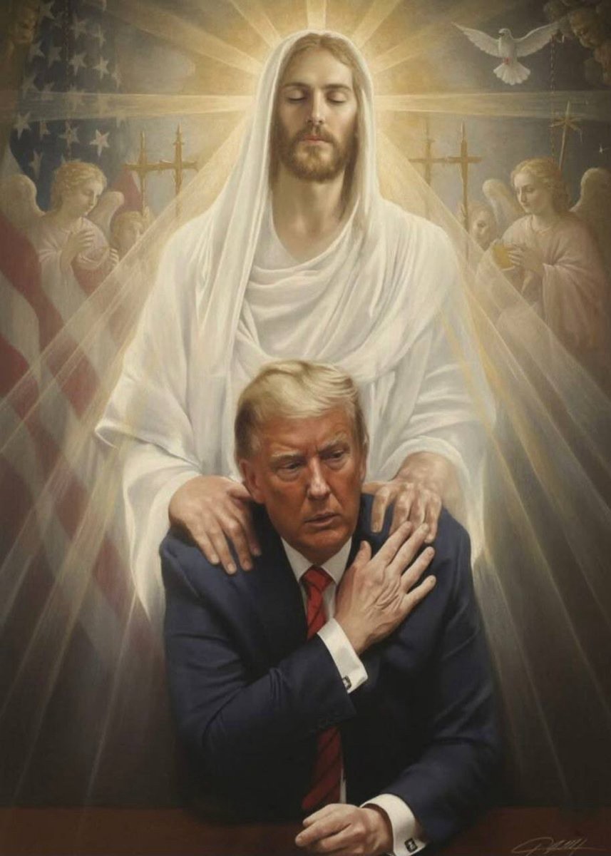 Trump & Jesus~Hand on Shoulder Red Tie 3″ Glossy Photo Sticker NEW Fast Shipping