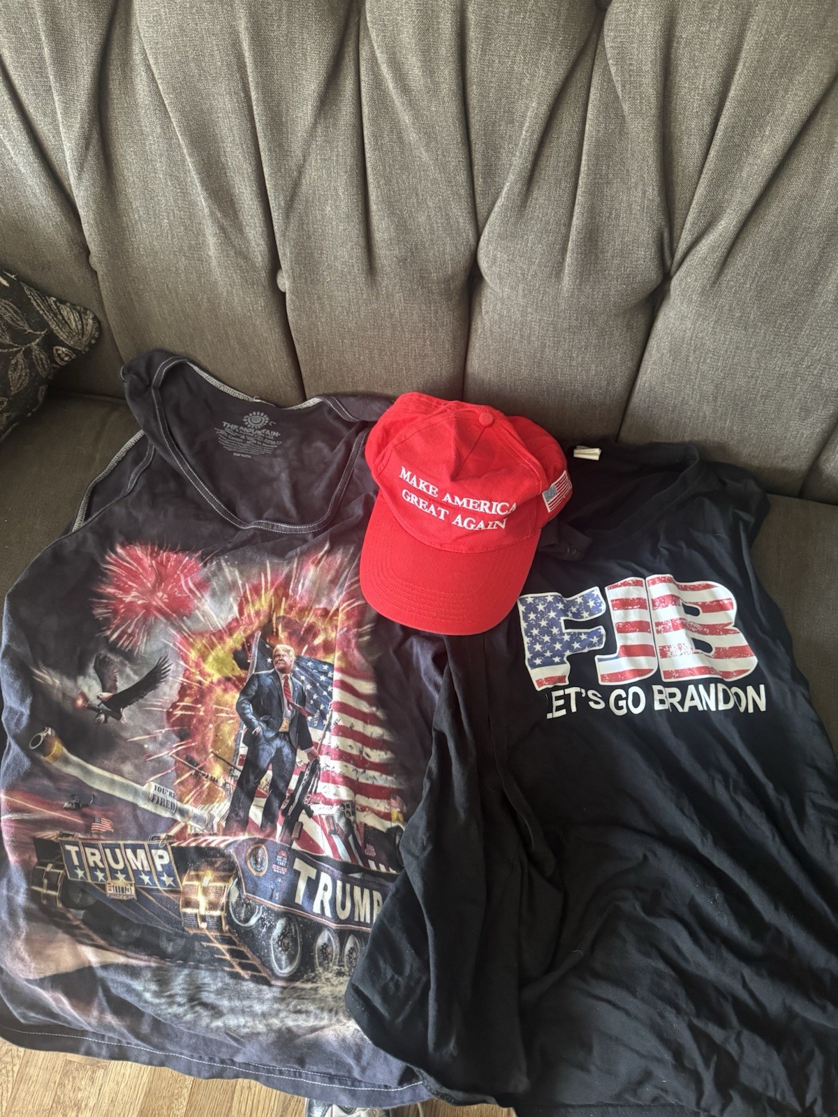 Donald Trump 2020 MAGA Hat & Let’s Go Brandon Cotton T-Shirts, Political Lot