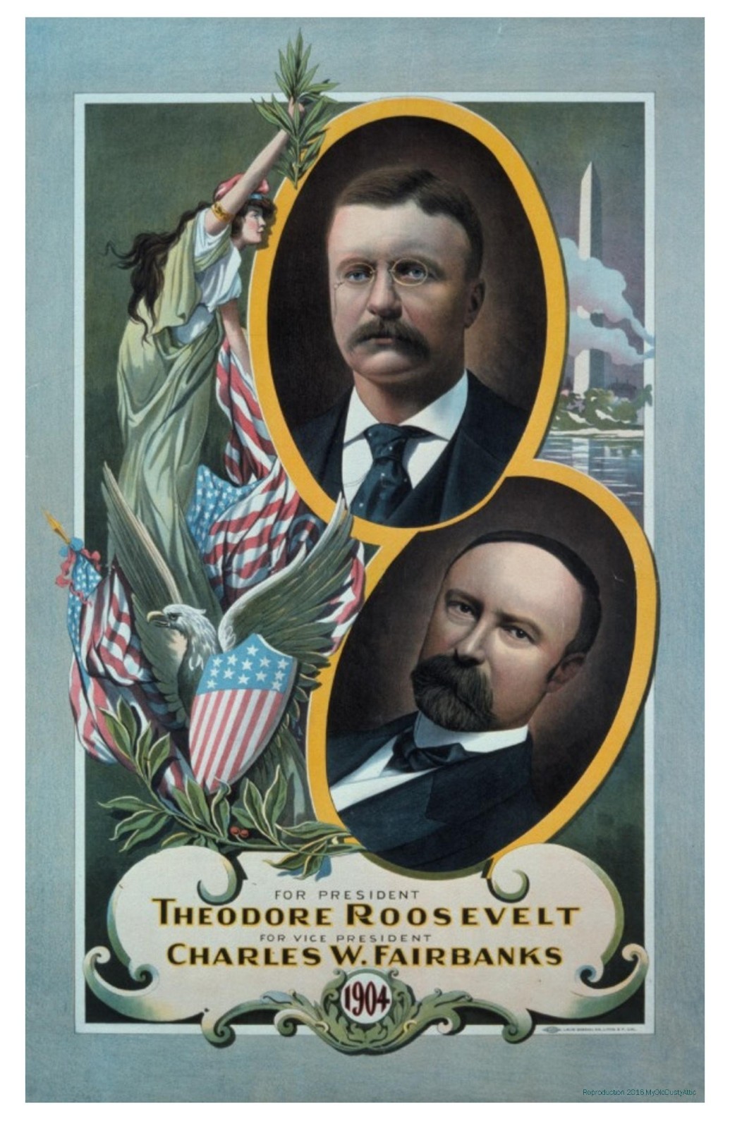 POLITICAL 8001 – THEODORE ROOSEVELT & Fairbanks 1904 Campaign Poster 12 x 18