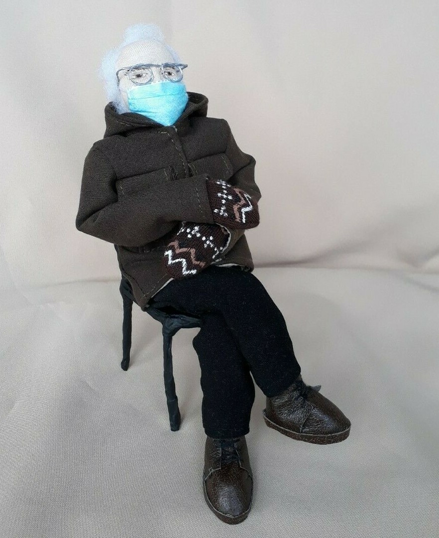 Bernie Sanders Inauguration Doll, Bernie Sanders Meme, cold Bernie with mittens