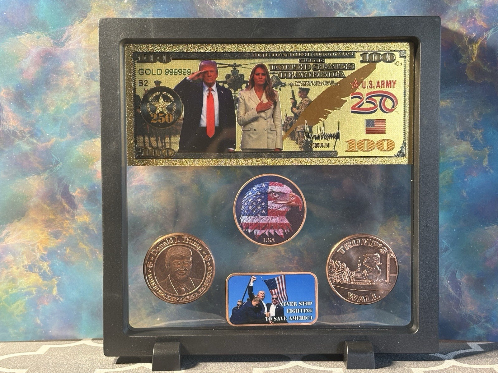 President Trump Gold Foil And Copper Floating Display 4 Oz Of Copper