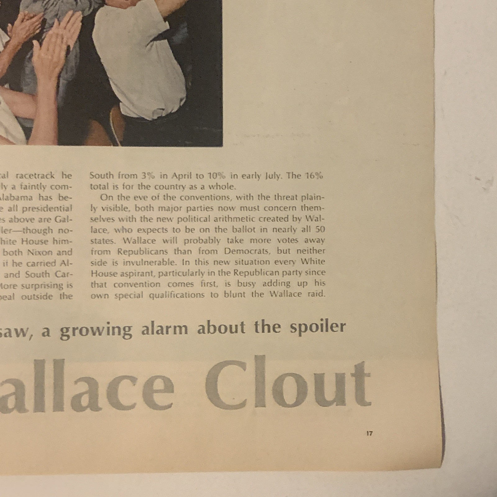 1968 Presidential Campaign PRINT PAGE Candidate George Wallace Clout Poll Surge
