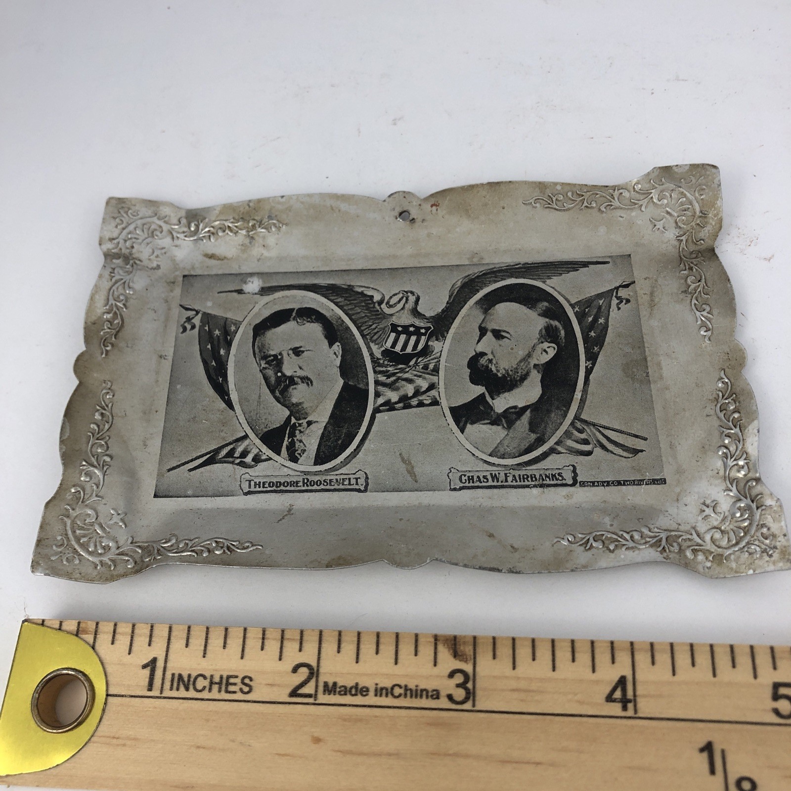 Antique 1904 Theodore Roosevelt & Fairbanks Campaign Aluminum Tip Tray RARE