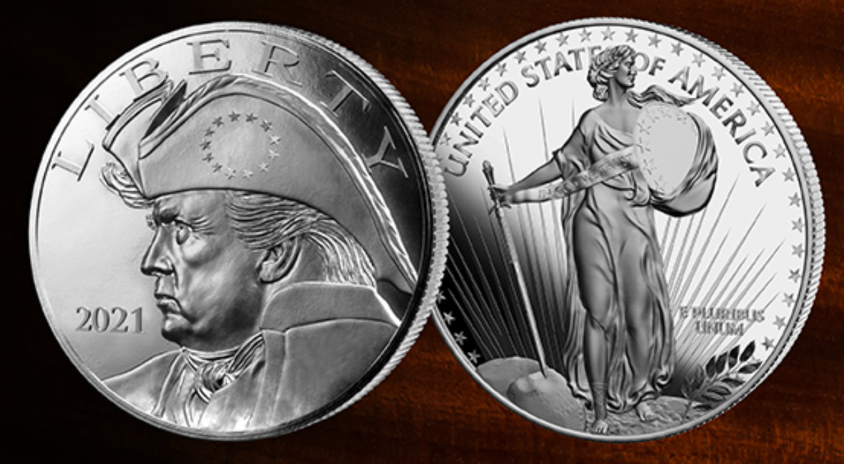 2021 Patriot Trump Silver Commemorative Coin, Reverse Standing Liberty Lady