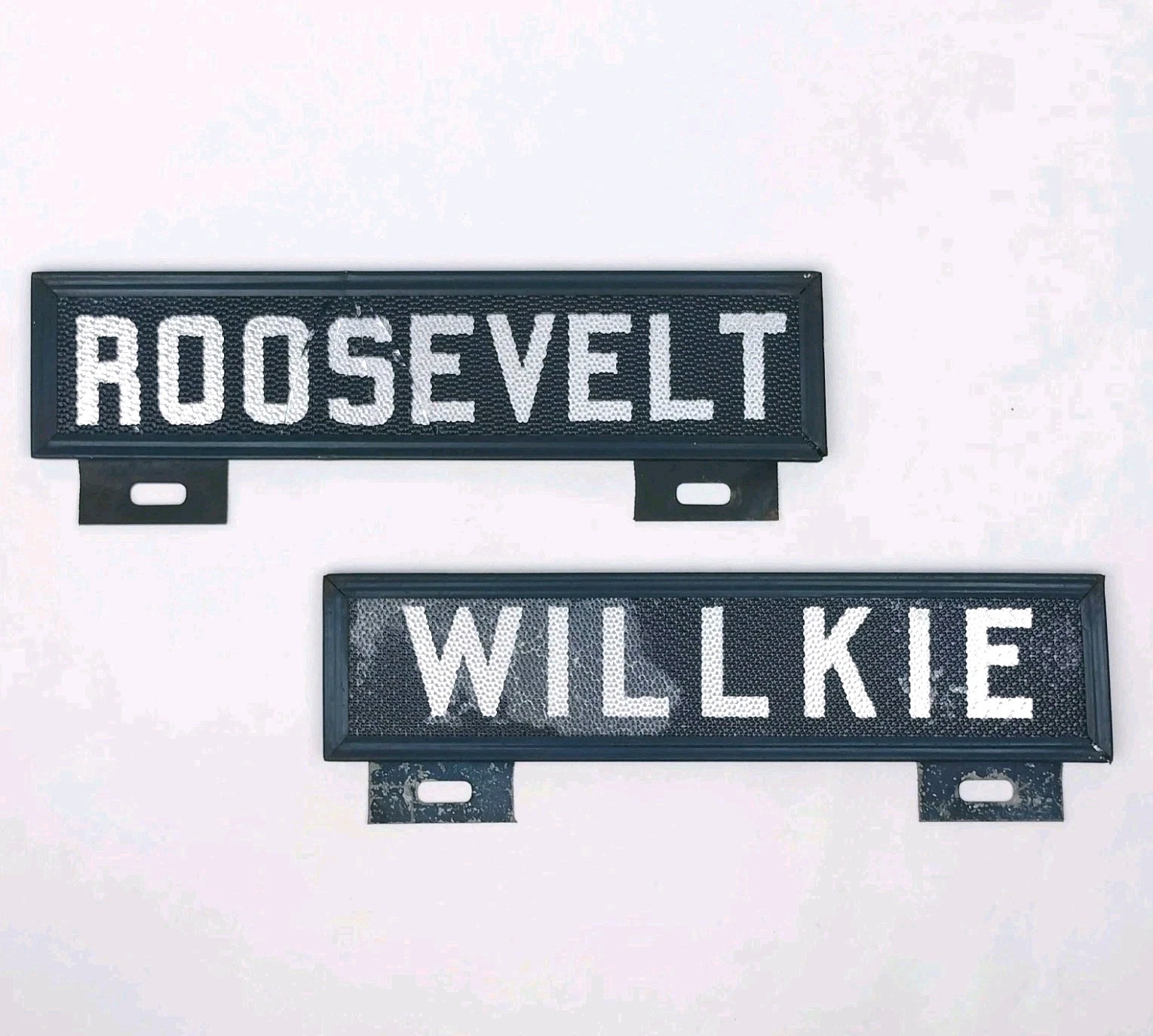 Vtg 1940 ROOSEVELT & WILLKIE Glass Reflective Tiger Eye License Plate Toppers