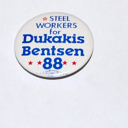 1988 MICHAEL DUKAKIS USWA Union Steelworkers campaign pinback button president