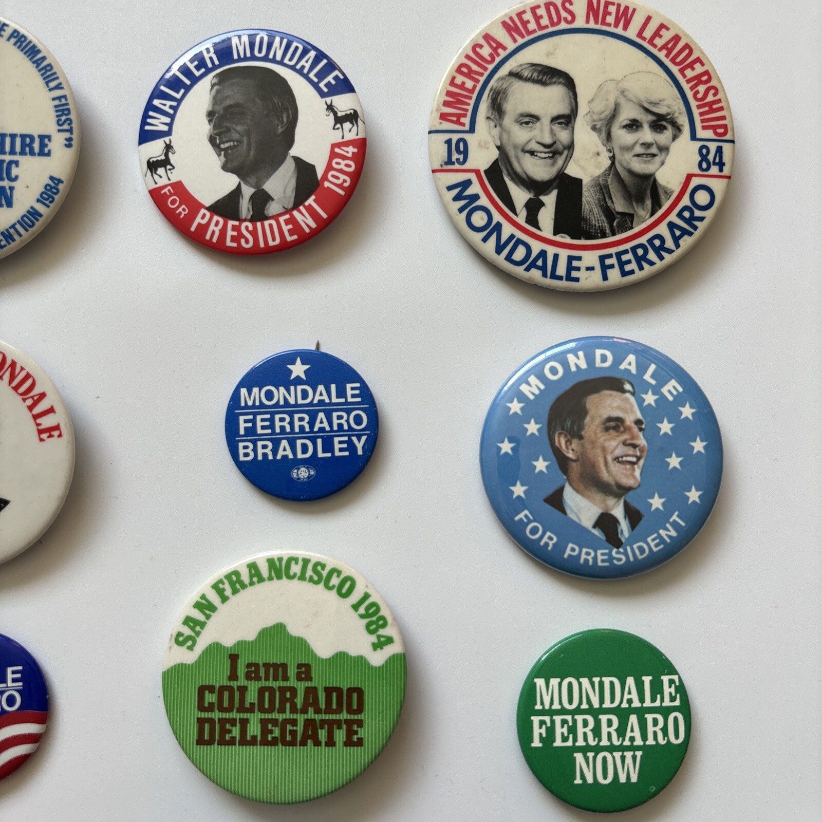 14 Different 1984 Walter Mondale & Geraldine Ferraro Campaign Buttons Dealer Lot