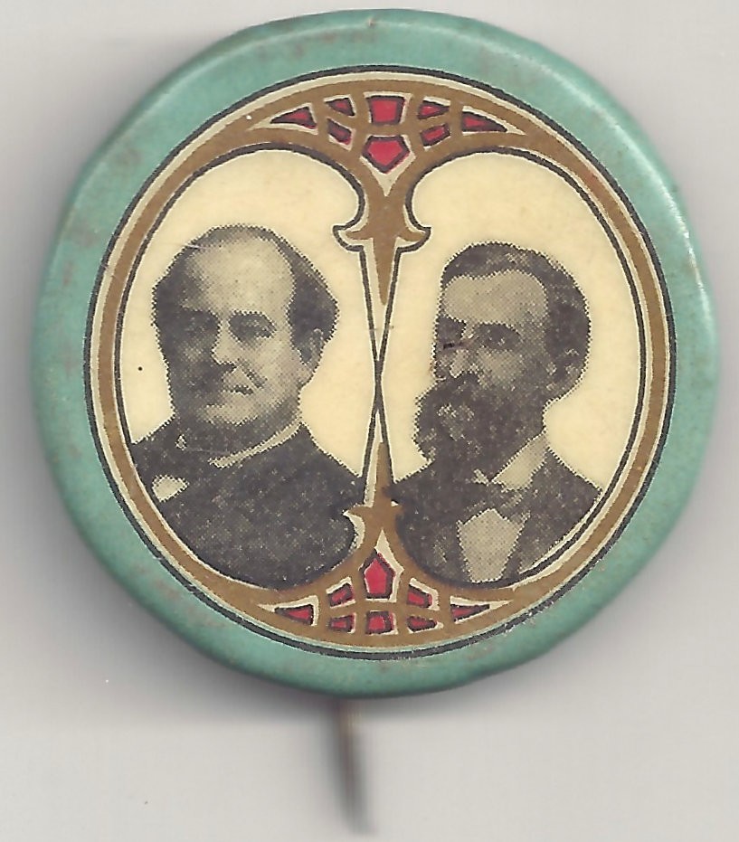 1908 Wm. BRYAN & KERN Pin ~ Political Campaign Pinback button