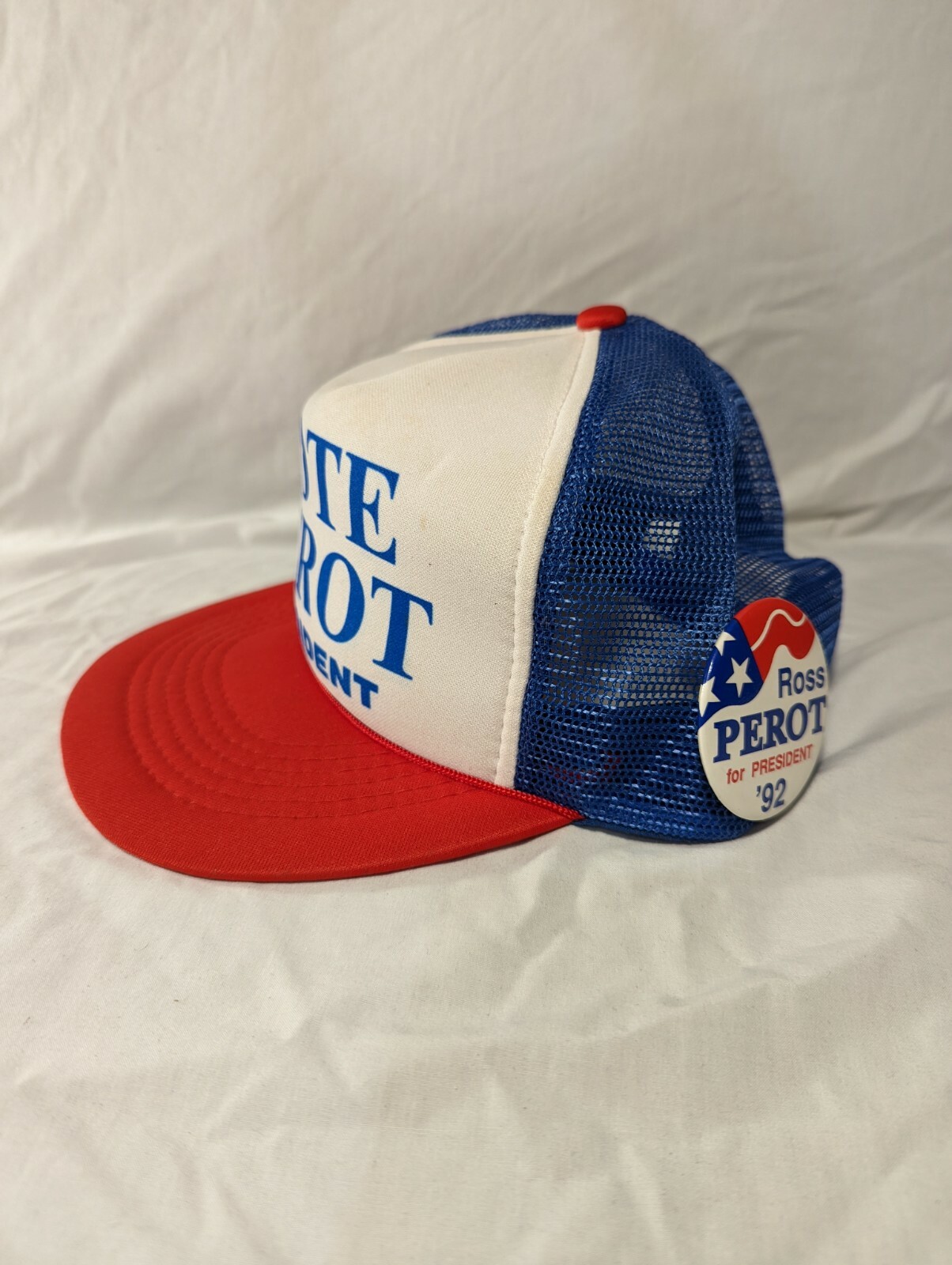 Vintage Ross Perot Snapback Mesh Trucker Hat 1992 Vote Perot President + 2 Pins