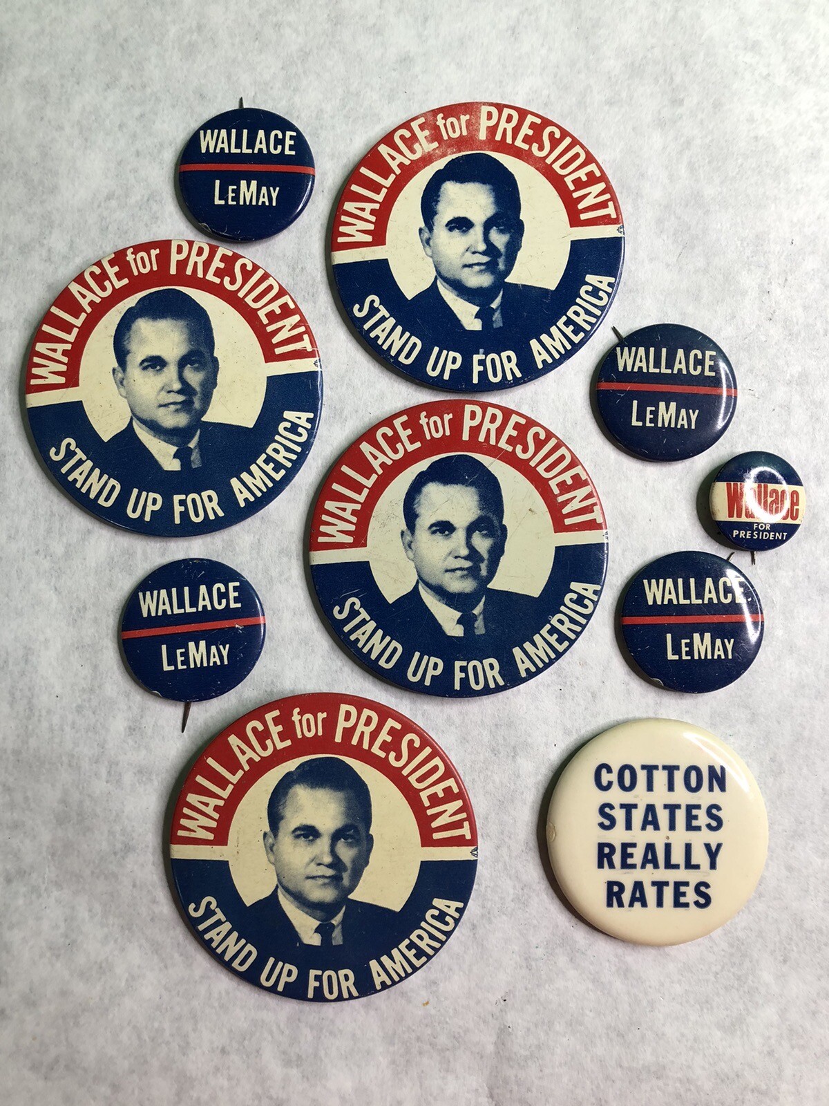 Mixed Lot 10 Vintage 1968 George Wallace Presidential Campaign Buttons Pins