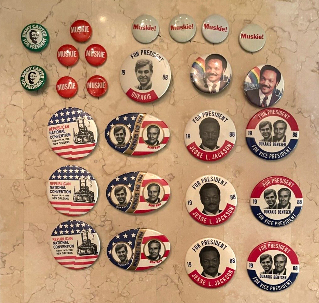 1960’s-1980s Muskie Carter Jesse Jackson Presidential Campaign Pinback Buttons