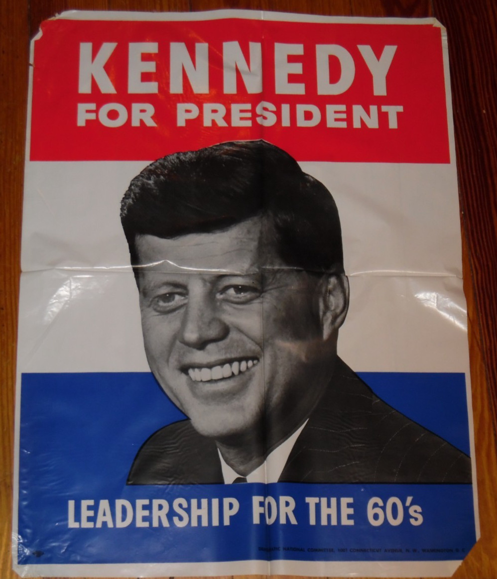 Vintage John F. Kennedy For President Plastic Campaign Poster – Musty – 24″x18″